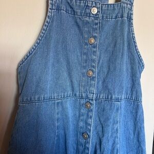 Vintage Button-Front Denim Jumper Dress in Medium Blue